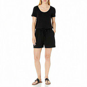Women's‎ Short-Sleeve Scoop Neck Viscose Black Romper Large Size